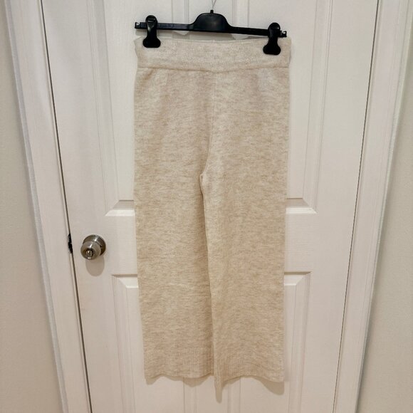 MNG STRAIGHT KNITTED IVORY BEIGE HIGH WAISTED RIBBED PANTS NEW WITHOUT TAGS NWOT - Picture 4 of 7
